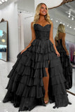 Pink Sweetheart A Line Chiffon Ruffled Prom Dresses With Appliques