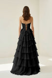 Pink Sweetheart A Line Chiffon Ruffled Prom Dresses With Appliques