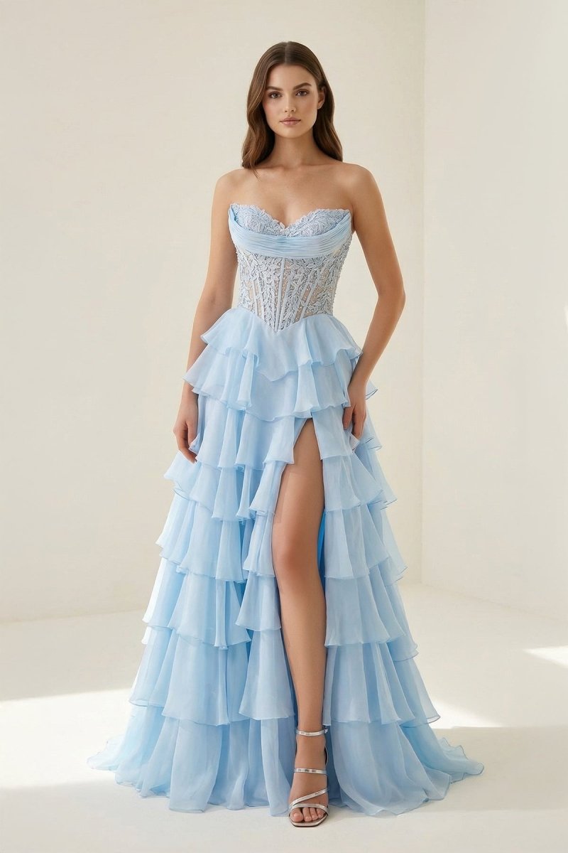 Pink Sweetheart A Line Chiffon Ruffled Prom Dresses With Appliques