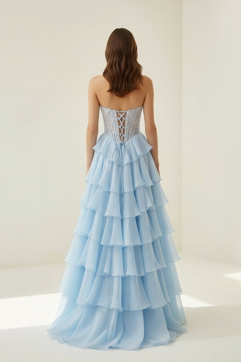 Pink Sweetheart A Line Chiffon Ruffled Prom Dresses With Appliques