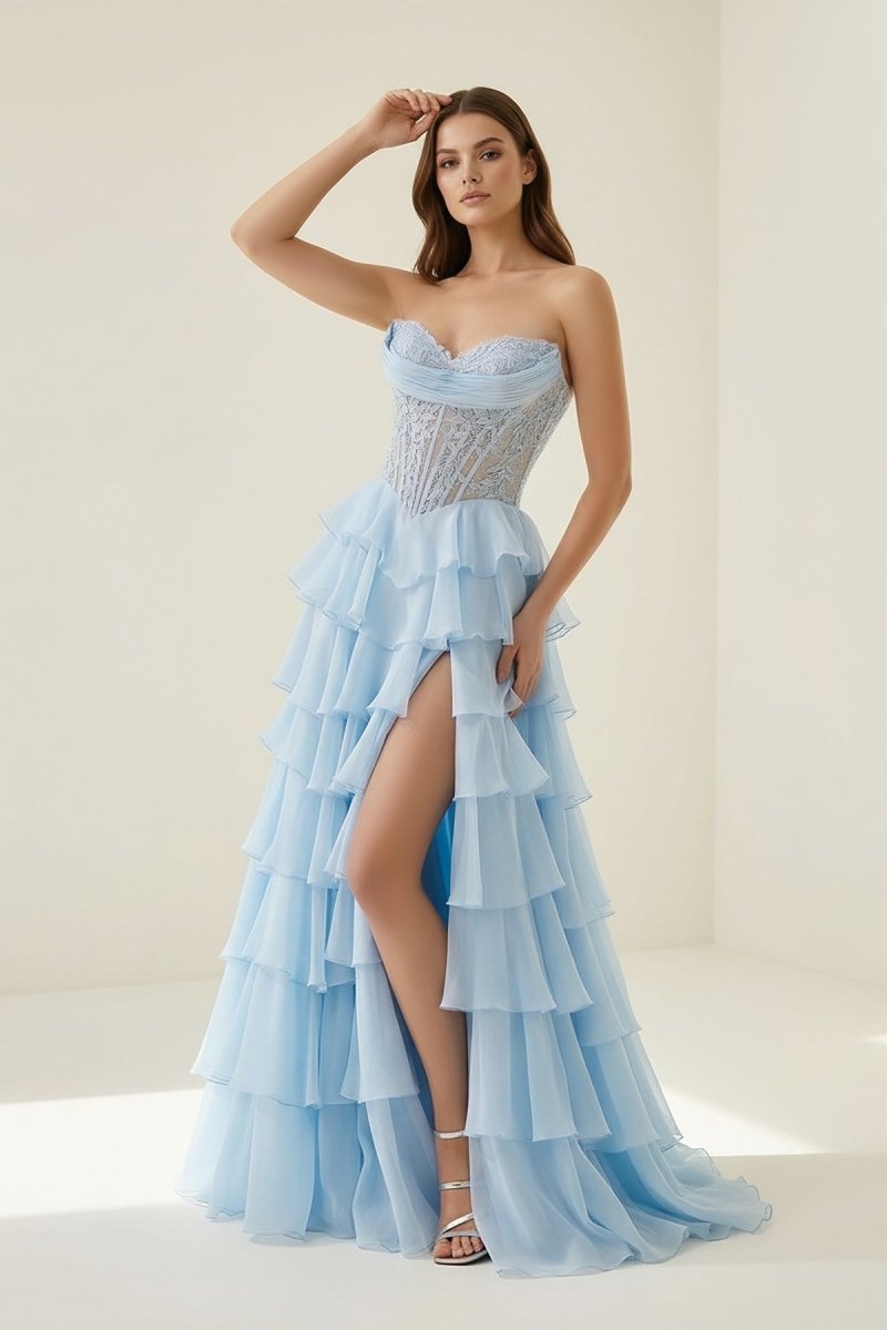 Pink Sweetheart A Line Chiffon Ruffled Prom Dresses With Appliques