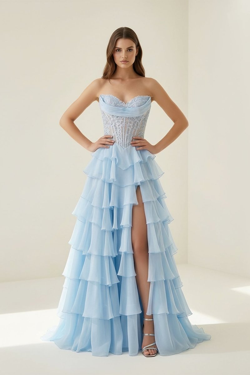 Pink Sweetheart A Line Chiffon Ruffled Prom Dresses With Appliques