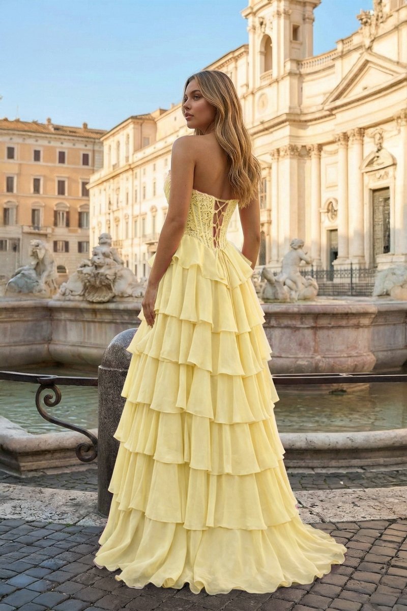 Pink Sweetheart A Line Chiffon Ruffled Prom Dresses With Appliques