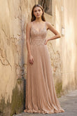 Rose Pink A-line Floor Length Glitter Jersey Prom Dress with Appliques and Sequins