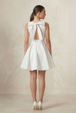 A-Line Halter Neck Satin Ruched Wedding Dress in White