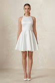 A-Line Halter Neck Satin Ruched Wedding Dress in White