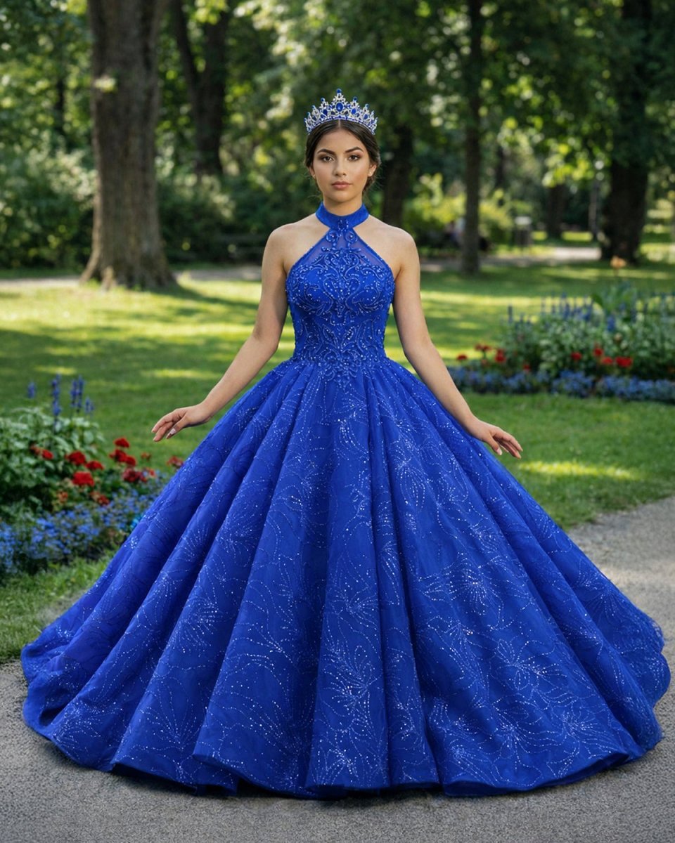 Royal Blue Ball Gown Halter Sleeveless Quinceanera Dress