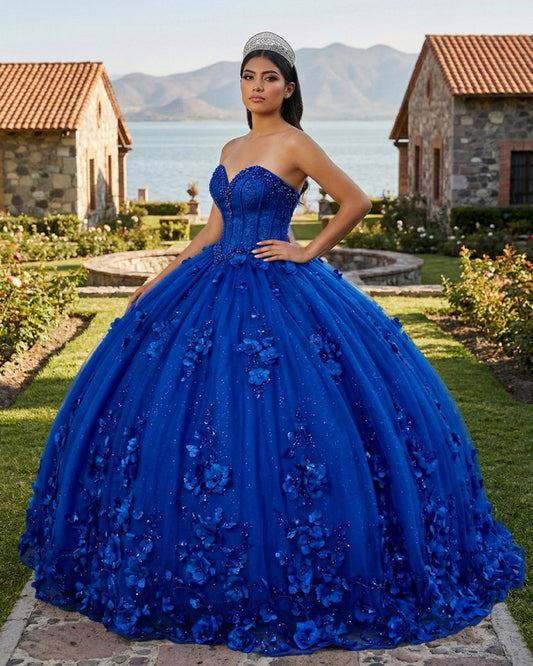 Royal Blue Ball Gown Quinceanera Dress With 3D Flowers