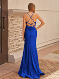 Mermaid Spaghetti Straps Satin Prom Dress with Slit