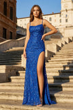 Mermaid Spaghetti Straps Sequins Prom Dress with Slit