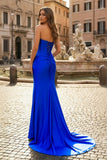 Mermaid Strapless Satin Long Prom Dress With Slit