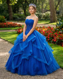 Royal Blue Quinceanera Dresses Organza Lace Applique Prom Dresses