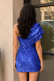 Sheath Royal Blue Sequin One-Shoulder Mini Party Dresses