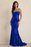 Sky Blue Spaghetti Straps Mermaid Tulle Long Prom Dresses With Appliques