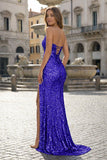 Sparkly Golden Sheath Sequins Long Prom Dress with Slit