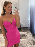 Sheath V Neck Beaded Homecoming Dress