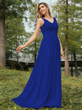 A-Line/Princess Chiffon Lace V-neck Sleeveless Floor-Length Bridesmaid Dresses Evening Prom Dress