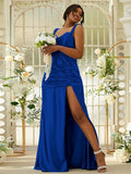Sheath/Column Polyester Ruched Sweetheart Sleeveless Sweep/Brush Train Bridesmaid Dresses Evening Dress