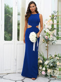 Sheath/Column Stretch Crepe Scoop Sleeveless Floor-Length Bridesmaid Dresses Evening Dress