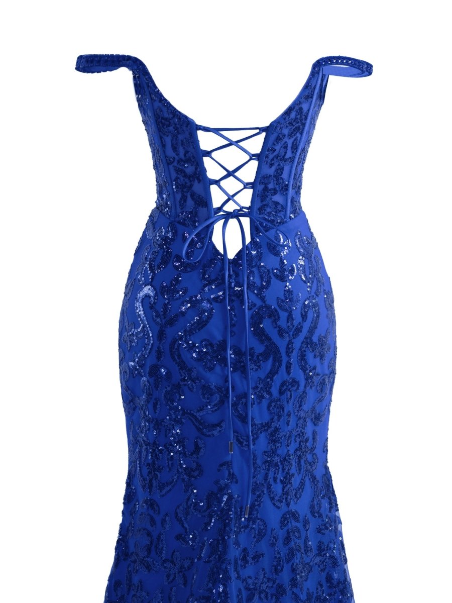 Sparkly Royal Blue Sheath Sequins Long Prom Dress with Slit