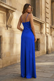 Spaghetti Straps Long Sheath Prom Dress With Split