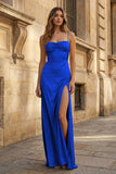 Spaghetti Straps Long Sheath Prom Dress With Split