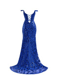 Sparkly Royal Blue Sheath Sequins Long Prom Dress with Slit