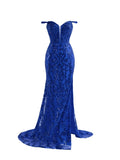 Sparkly Royal Blue Sheath Sequins Long Prom Dress with Slit