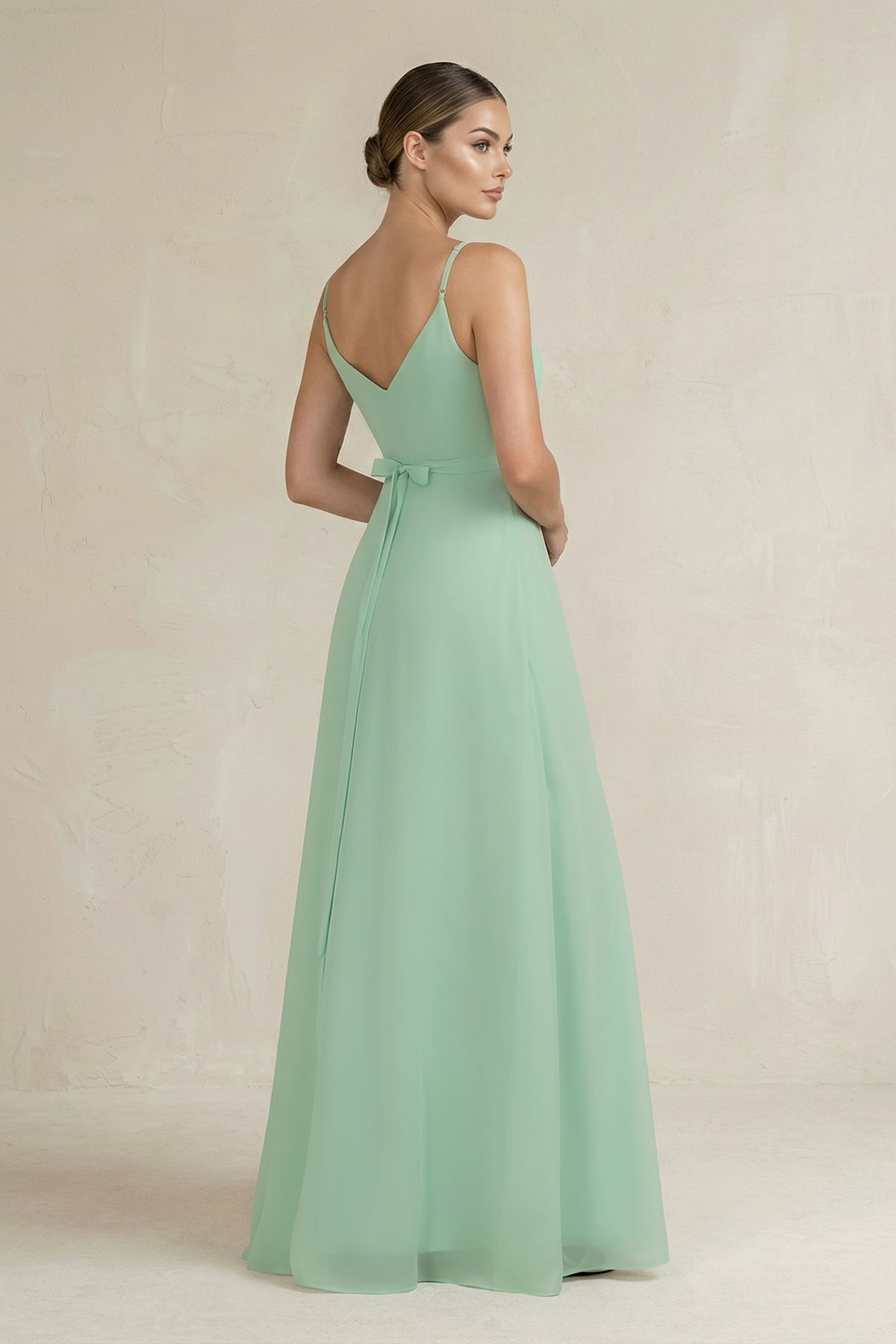Ruched A-Line Chiffon Bridesmaid Dress with Slit in Pale Pistachio