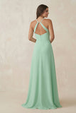 Ruched Sheath Chiffon Bridesmaid Dress in Pale Pistachio