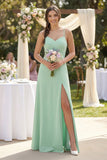 Ruched Sheath Chiffon Bridesmaid Dress in Pale Pistachio