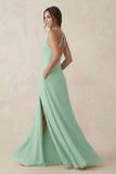 Ruched Sheath Chiffon Bridesmaid Dress in Pale Pistachio
