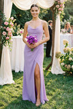 Ruched Sheath Spaghetti Strap Chiffon Bridesmaid Dress in Lavender