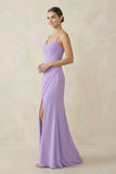 Ruched Sheath Spaghetti Strap Chiffon Bridesmaid Dress in Lavender
