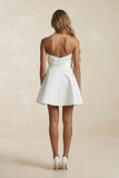 Ruched Strapless A-Line Satin Mini Wedding Dress in White