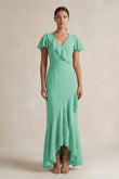 Rufffled V-Neck Sheath Chiffon Bridesmaid Dress in Turquoise