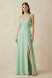 Ruffled Sleeve A-Line Chiffon Bridesmaid Dress in Pale Pistachio