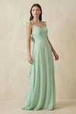 Ruffled Sleeve A-Line Chiffon Bridesmaid Dress in Pale Pistachio