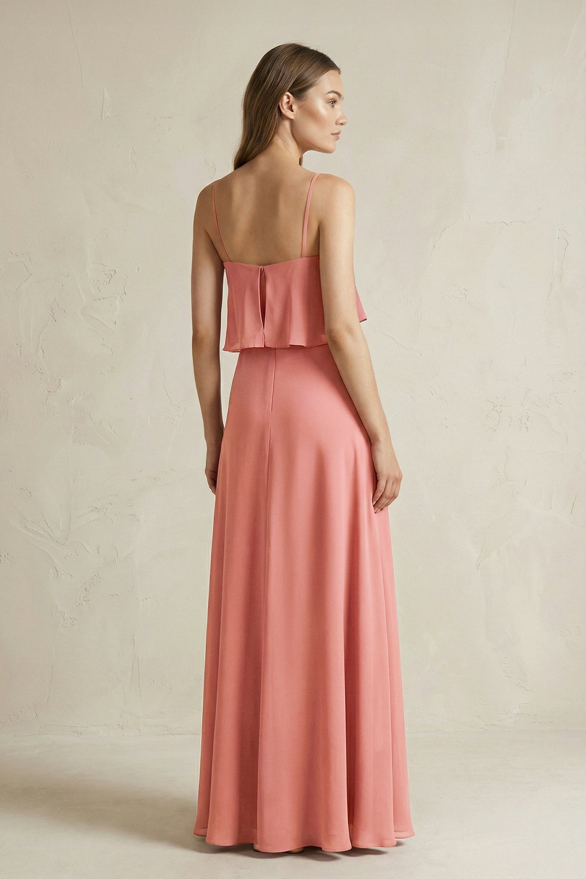 Ruffled Spaghetti Strap A-Line Chiffon Bridesmaid Dress in Mulberry