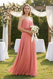 Ruffled Spaghetti Strap A-Line Chiffon Bridesmaid Dress in Mulberry