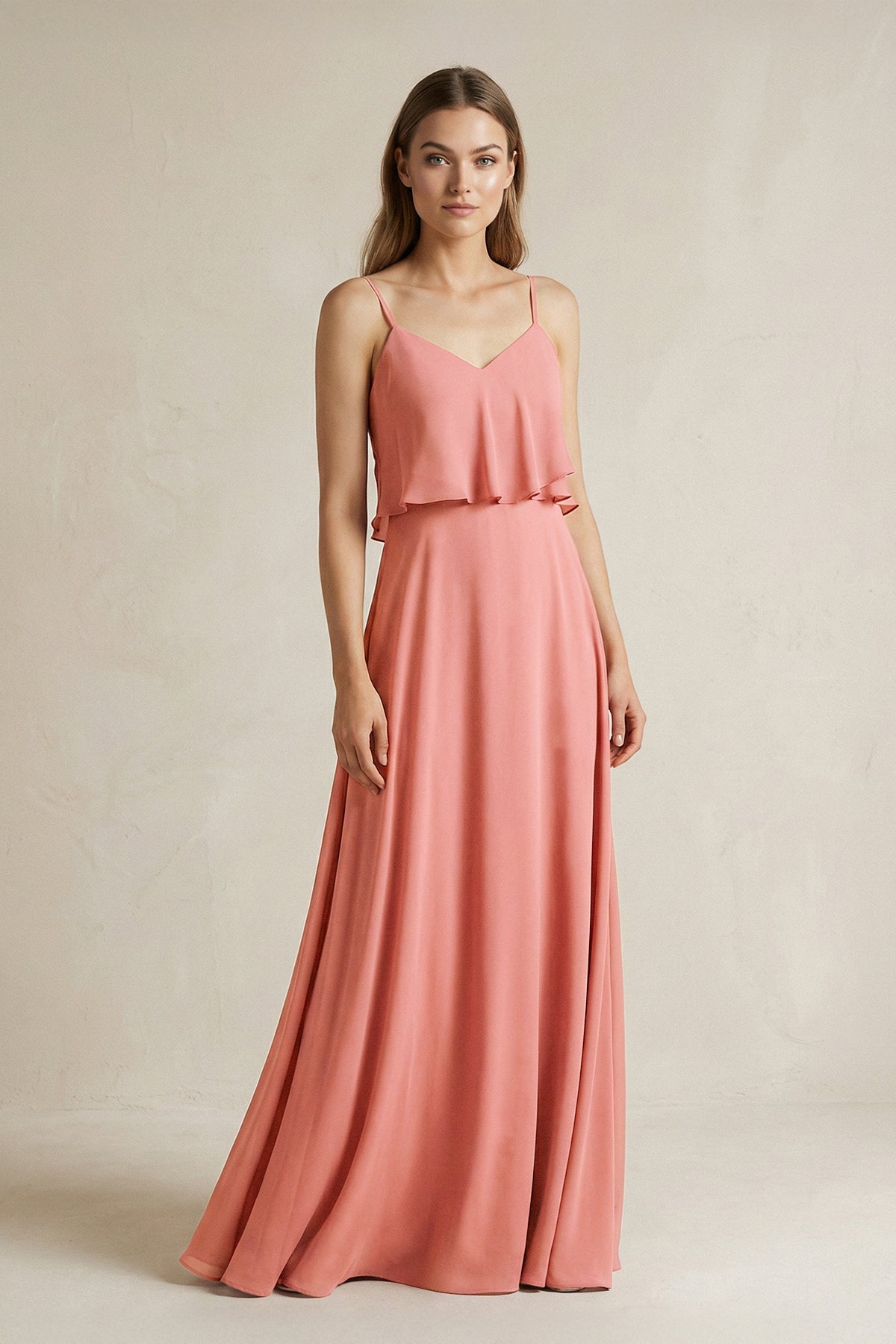 Ruffled Spaghetti Strap A-Line Chiffon Bridesmaid Dress in Mulberry