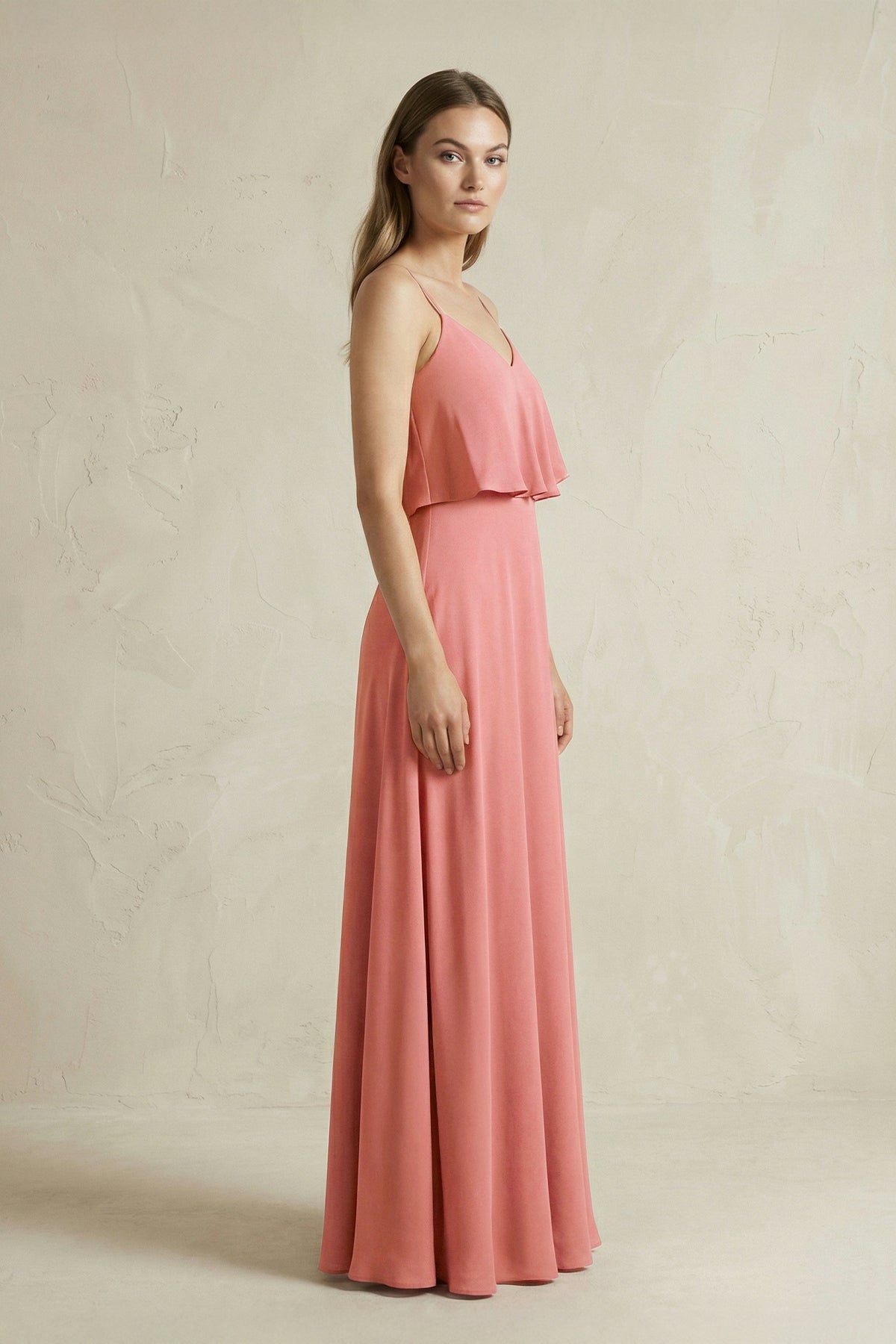 Ruffled Spaghetti Strap A-Line Chiffon Bridesmaid Dress in Mulberry