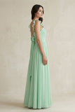 Ruffled Spaghetti Strap Chiffon A-Line Bridesmaid Dress in Pale Pistachio