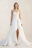 Ruffled Strapless A-Line Ruched Wedding Dress With Slit in White