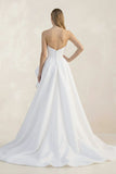 Ruffled Strapless A-Line Ruched Wedding Dress With Slit in White