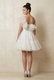 Ruffled Tulle A-Line One-Shoulder Mini Wedding Dress in Ivory