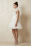 Ruffled Tulle A-Line One-Shoulder Mini Wedding Dress in Ivory