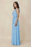 Ruffled V-Neck A-Line Chiffon Bridesmaid Dress in Steel Blue