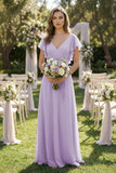 Ruffled V-Neck Chiffon A-Line Bridesmaid Dress in Lavender