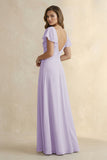 Ruffled V-Neck Chiffon A-Line Bridesmaid Dress in Lavender